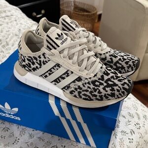 Adidas Black and Cream Knit Sneakers